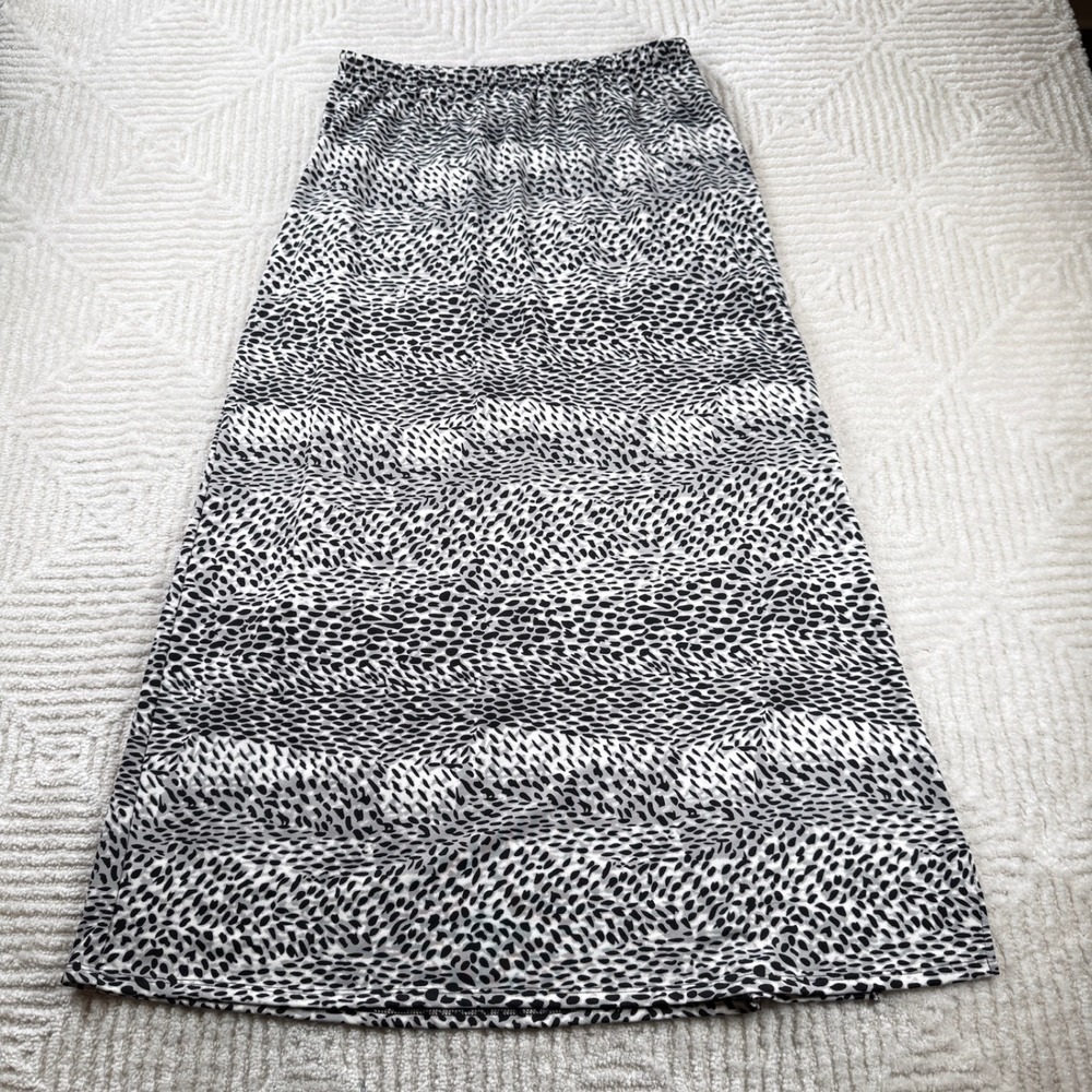 NOTATIONS Skirt Women's L Black White Abstract Print Maxi Boho Hippie Retro Art